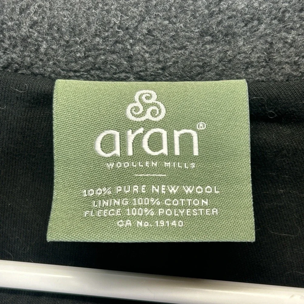 Aran Woollen Mills Full Zip Sweater Mens Large Gray Pure New Wool Cable Knit